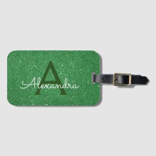 Green Travel Sparkle Glitter Monogram Naam Bagagelabel