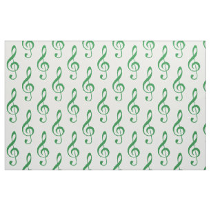 Green Treble Clef Pattern Fabric Stof