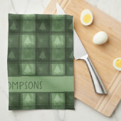 Green Tree Plaid With Custom Family Name Christmas Theedoek (Quarter Fold)