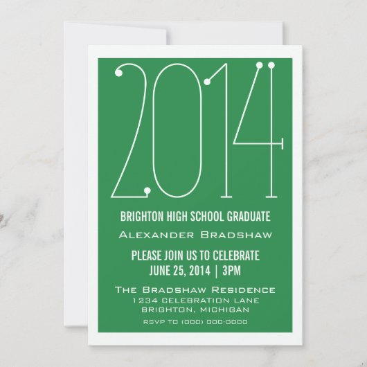 Green Trendy 2014 Afstuderen Invitation Kaart (Voorkant)