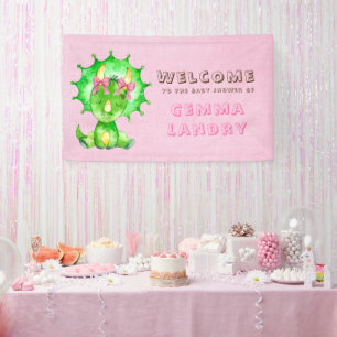 Green Triceratops Girl Baby shower Welkom Spandoek