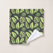 Green Tropical Feuille Motif Botanique Noir (Gant de toilette)