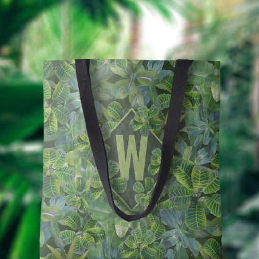 Green Tropical Feuille Motif Monogramme Sac fourre