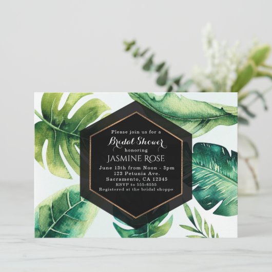 Green Tropical Feuilles Élégantes invitations de m (Debout devant)