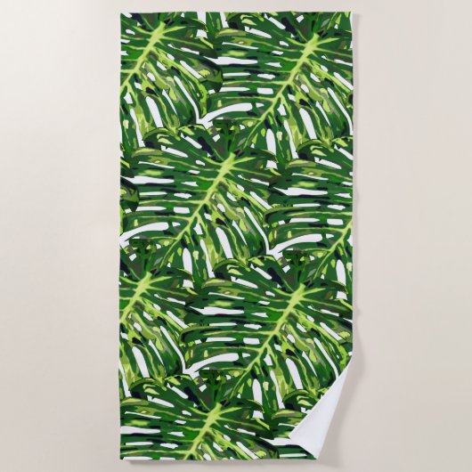 Green Tropical Leaves Beach Towel Strandlaken (Voorkant)