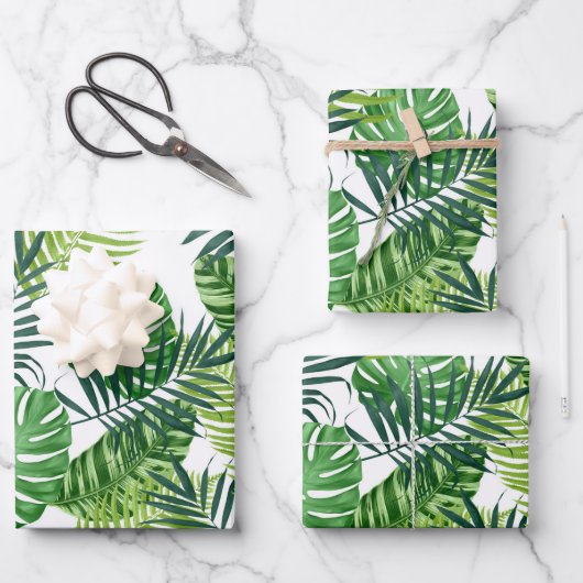 Green Tropical Leaves Inpakpapier Vel (Voorkant)