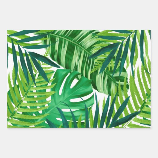 Green Tropical Leaves Inpakpapier Vel (Voorkant 3)