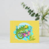 Green Tropical Lizard met Flowers Briefkaart (Staand voorkant)