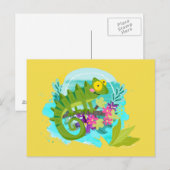 Green Tropical Lizard met Flowers Briefkaart (Voorkant / Achterkant)