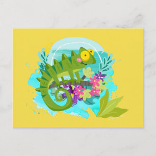 Green Tropical Lizard met Flowers Briefkaart
