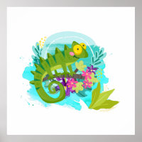 Green Tropical Lizard met Flowers