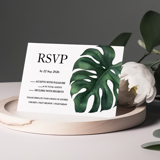 Green Tropical Palm Leaves Response Card RSVP