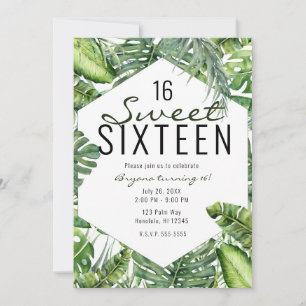 Green Tropical Palm Leaves Summer Island Sweet 16 Kaart