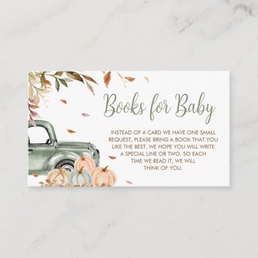 Green Truck Pumpkin Baby shower Books for Baby Informatiekaartje (Voorkant)