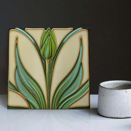 Green Tulip Wall Decor Art Deco Tegeltje