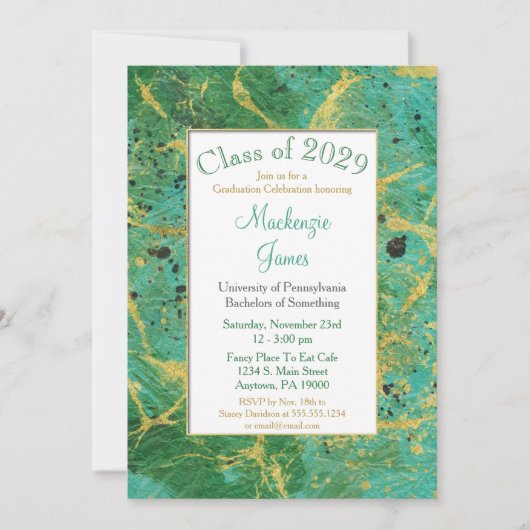Green Turquoise Gold Invitation Abstraite de gradu (Devant)