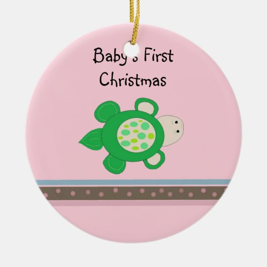 Green Turtle Baby's Eerste Kerstmis Keramisch Ornament (Voorkant)
