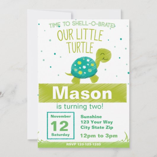 Green Turtle Birthday Invitation Kaart (Voorkant)