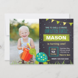 Green Turtle Chalk Birthday Uitnodiging met foto