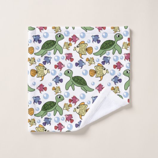 Green Turtles And Yellow Fish Bad Handdoek (Wasdoekje)