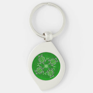 Green Turtles Dot Art, Metal Keyring Sleutelhanger