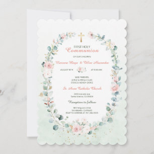 Green Twin Communion Girls Invitations