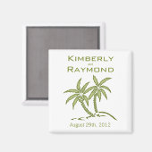 Green Twin Palm Trees Tropical Mariage Magnet (Recto/Verso)