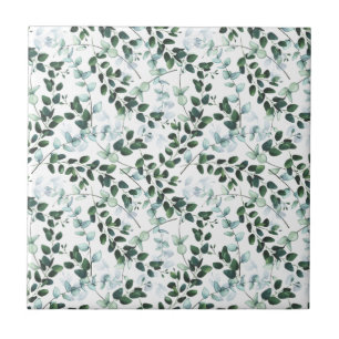 Green Twining Leaves Naadless Ceramic Tile Tegeltje