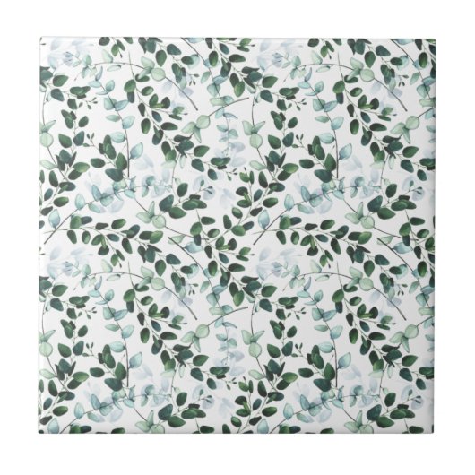 Green Twining Leaves Naadless Ceramic Tile Tegeltje (Voorkant)
