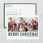 Green Typography Merry kerstfoto Collage Briefkaart (Voorkant / Achterkant)