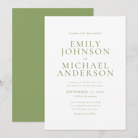Green Typography Wedding Invitation Kaart (Voorkant / Achterkant)