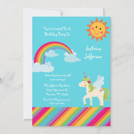 Green Unicorn Rainbow 5x7 Invitation d'anniversair (Devant)