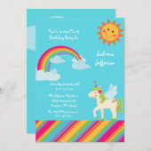 Green Unicorn Rainbow 5x7 Invitation d'anniversair (Devant / Derrière)