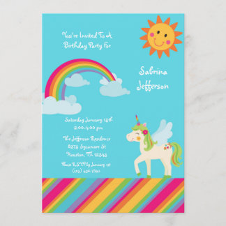 Green Unicorn Rainbow 5x7 Invitation d'anniversair