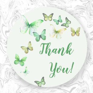 Green Unisex Butterfly Baby shower Bedankt Ronde Sticker