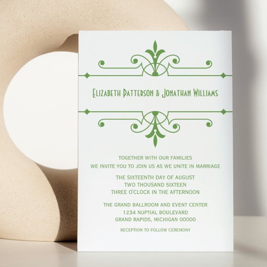 Green v2 Fancy Ornamental Wedding Invitation