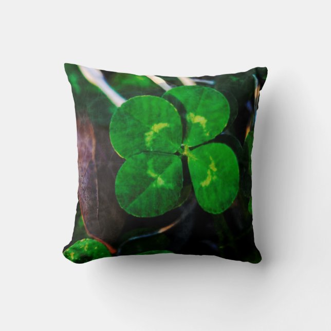 Green Vier Leaf Clover Lucky Kussen (Voorkant)