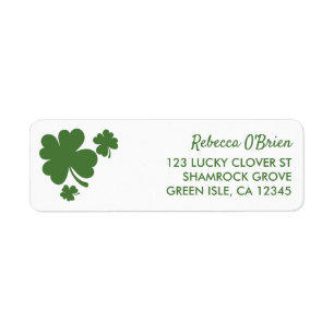 Green Vier Leaf Shamrock Clover Return-adres Etiket