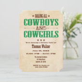 Green Vintage Cowboy Invitation d'anniversaire (Debout devant)