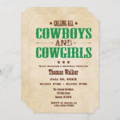 Green Vintage Cowboy Invitation d'anniversaire (Devant / Derrière)