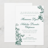 Green Vintage Floral Mariage Suite Invitation (Devant / Derrière)