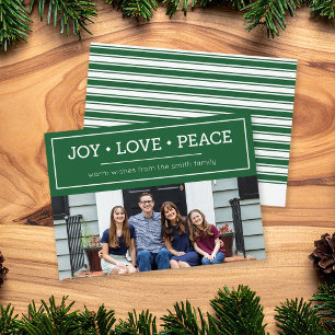 Green Warm Wishes Joy Love Peace Holiday Foto Feestdagenkaart