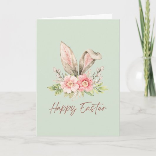 Green Watercolor Bunny Easter Holiday Card Bedankkaart (Voorkant)