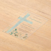 green watercolor cross Confirmation Acryl Uitnodigingen (Laagn)