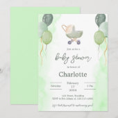 Green Watercolor Cute Baby shower Invitation (Devant / Derrière)