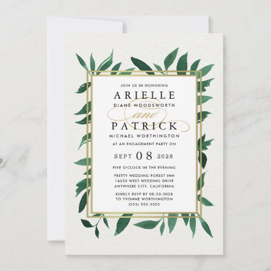 Green Watercolor Engagement Parties Invitations (Devant)