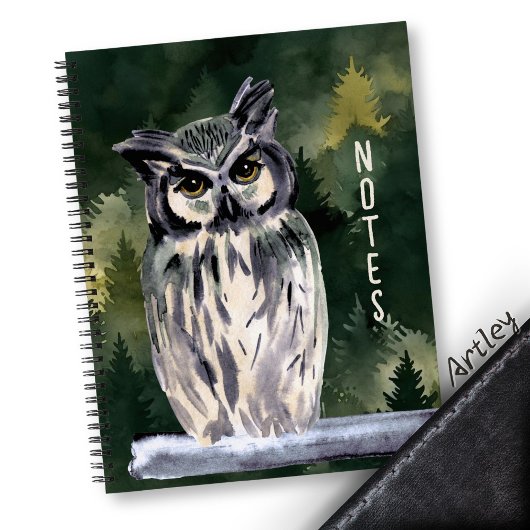 Green Watercolor Forest Owl Journal personnel