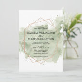 Green Watercolor Laver mariage invitations (Debout devant)