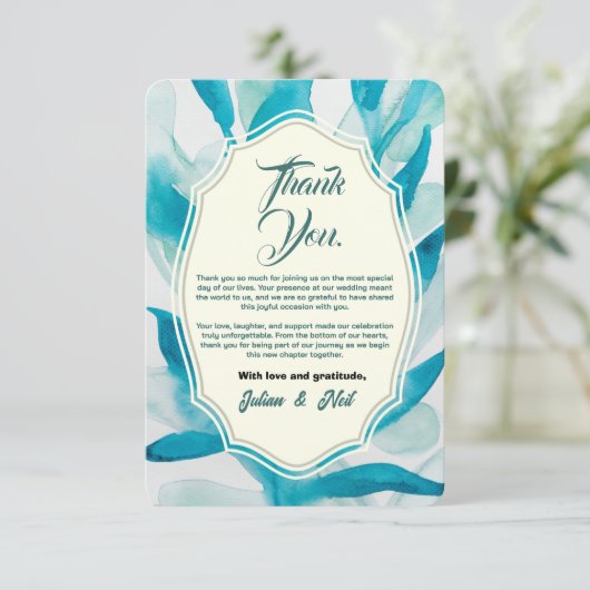 Green Watercolor Simple Wedding Bedankkaart (Staand voorkant)