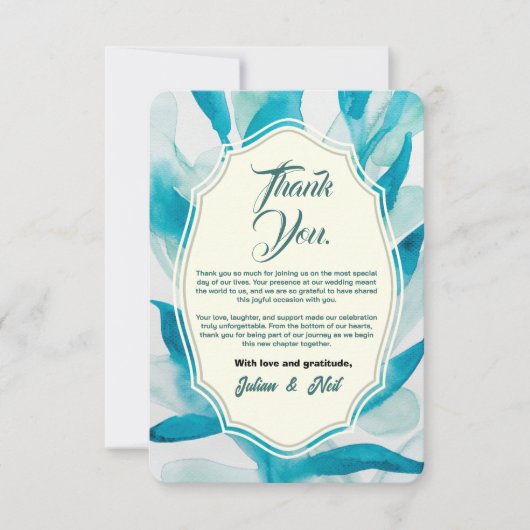 Green Watercolor Simple Wedding Bedankkaart (Voorkant)